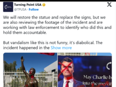 Charlie Kirk statue vandalized outside Turning Point USA headquarters Charlie Kirk statue vandalized outside Turning Point USA headquarters