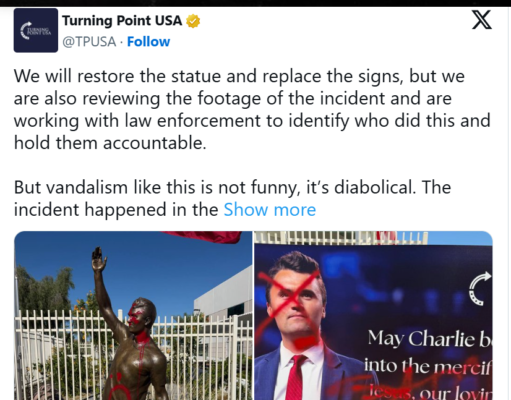 Charlie Kirk statue vandalized outside Turning Point USA headquarters Charlie Kirk statue vandalized outside Turning Point USA headquarters