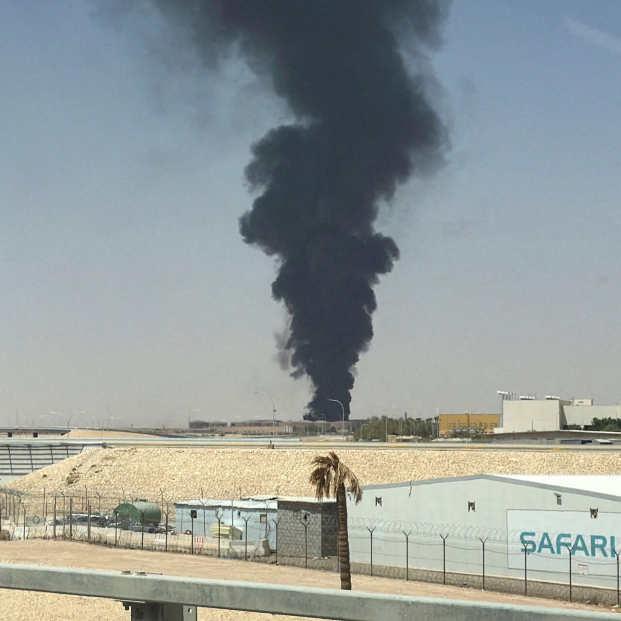 Flames and black smoke seen near Riyadh airport after overnight air raid alert 1 Flames and black smoke seen near Riyadh airport after overnight air raid alert