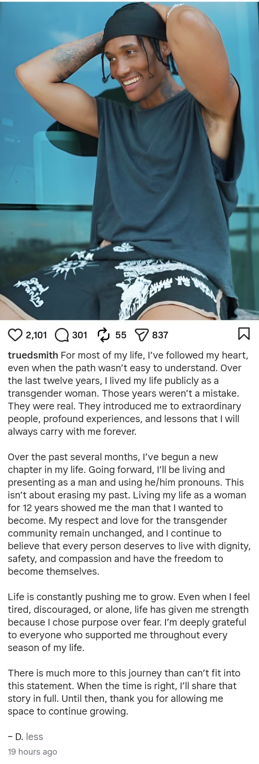 D. Smith announces return to living as a man after 12 years as a transgender woman